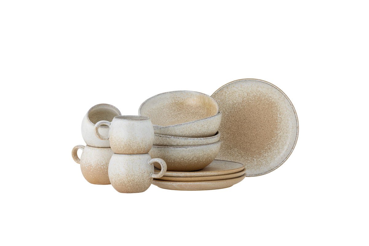Frühstücksset Liora – Steingut mit strukturierter Glasur (12-teilig)