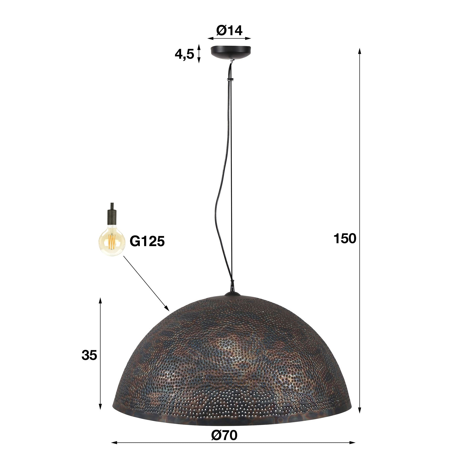 Pendelleuchte "Astryn“ – Großer, perforierter Lampenschirm aus Metall in Schwarz-Bronze