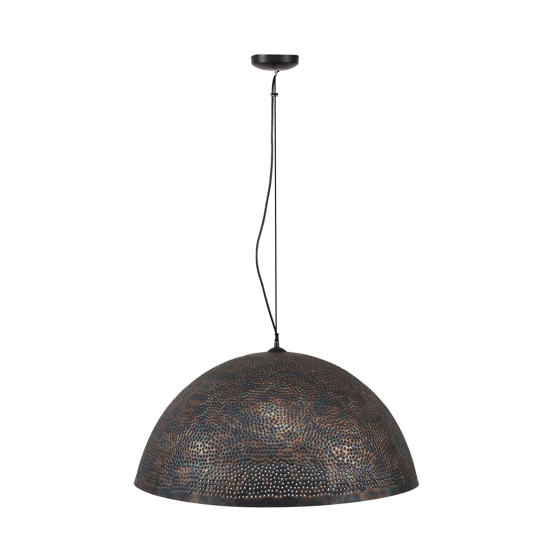 Pendelleuchte "Astryn“ – Großer, perforierter Lampenschirm aus Metall in Schwarz-Bronze