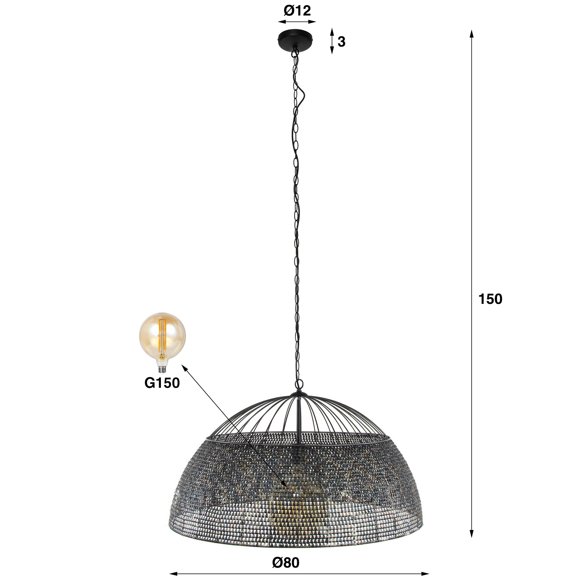 Pendelleuchte "Satoria“ – Handgefertigter Lampenschirm in Halbrund aus Metall in Schwarz-Bronze