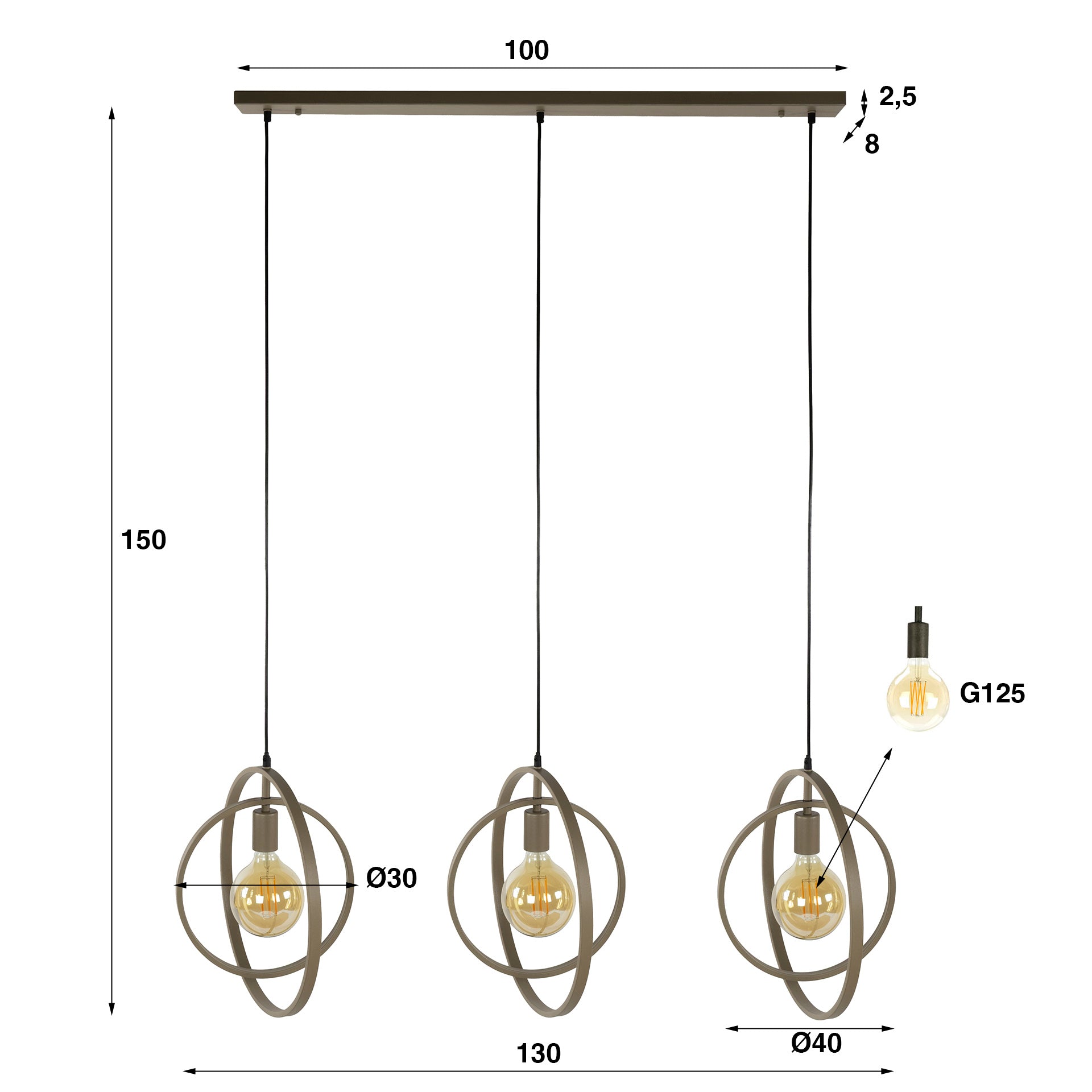 Pendelleuchte Rotaro Line – Lineares Ringdesign in Anthrazit oder Beige (3-flammig)