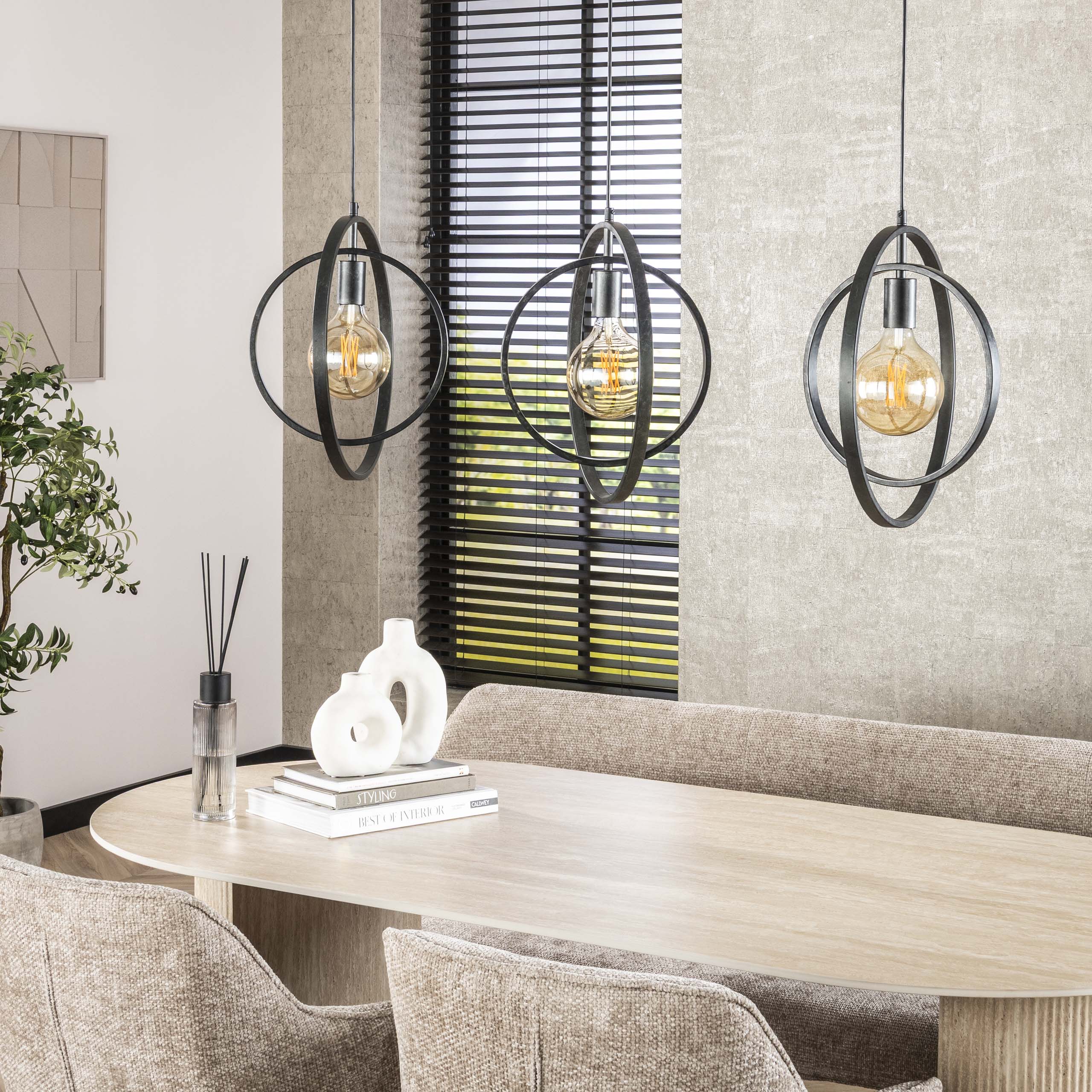 Pendelleuchte Rotaro Line – Lineares Ringdesign in Anthrazit oder Beige (3-flammig)