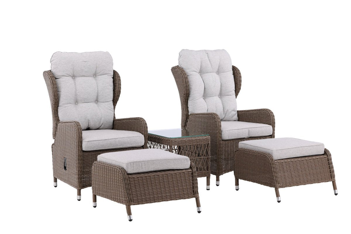 Garten Loungeset Lenox - in Natur mit verstellbarer Rückenlehne