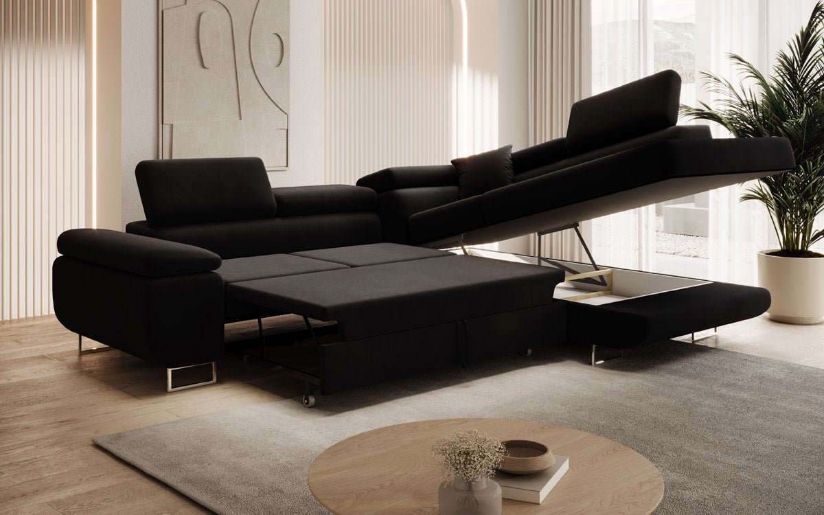 Designer Sofa Aston mit Schlaf- und Klappfunktion aus Samt