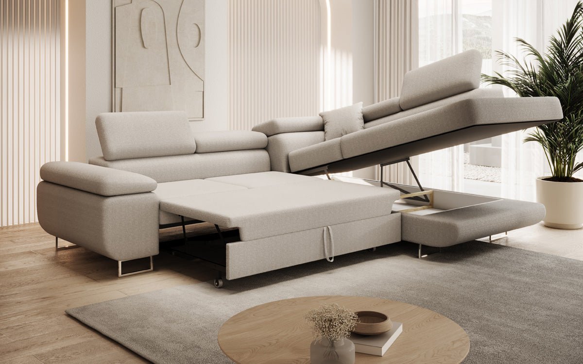 Designer Sofa Aston mit Schlaf- und Klappfunktion aus Bouclé