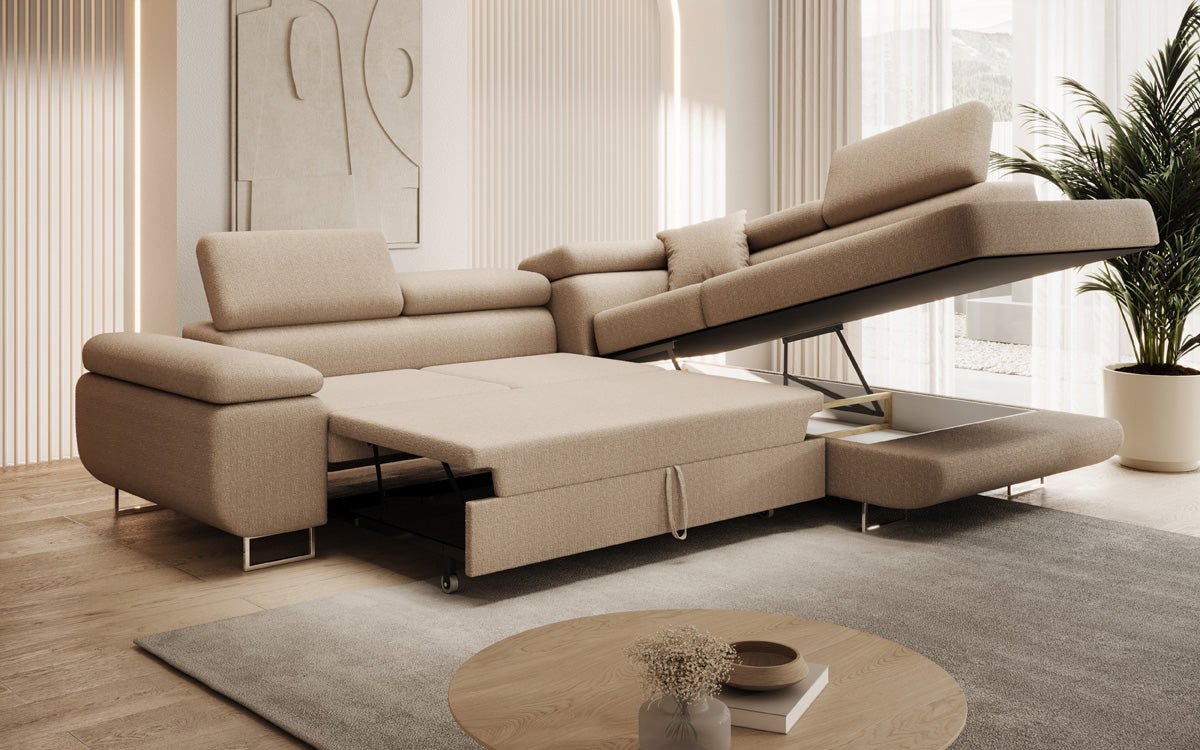 Designer Sofa Aston mit Schlaf- und Klappfunktion aus Bouclé
