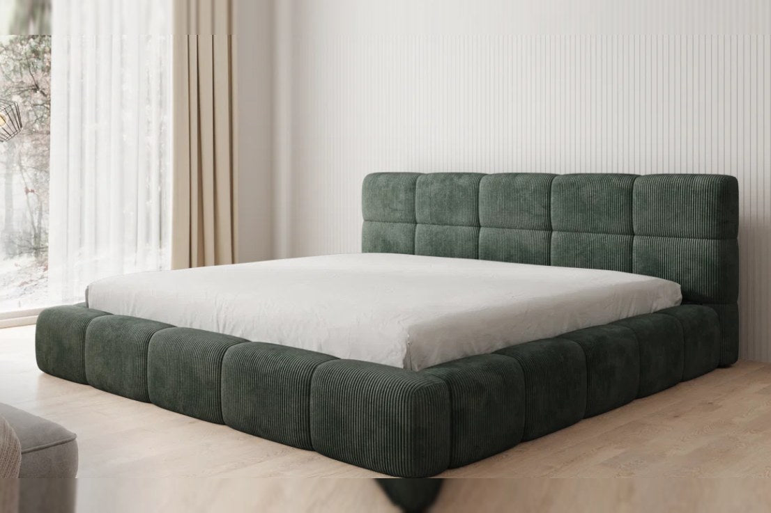 Outlet Polsterbett Lora 200x200 in Cord Grün