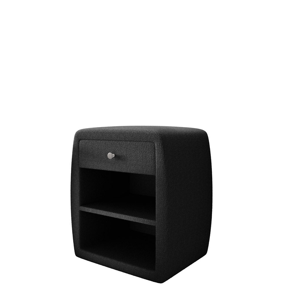 Designer Nachttisch Lilly mit USB Anschluss in Bouclé