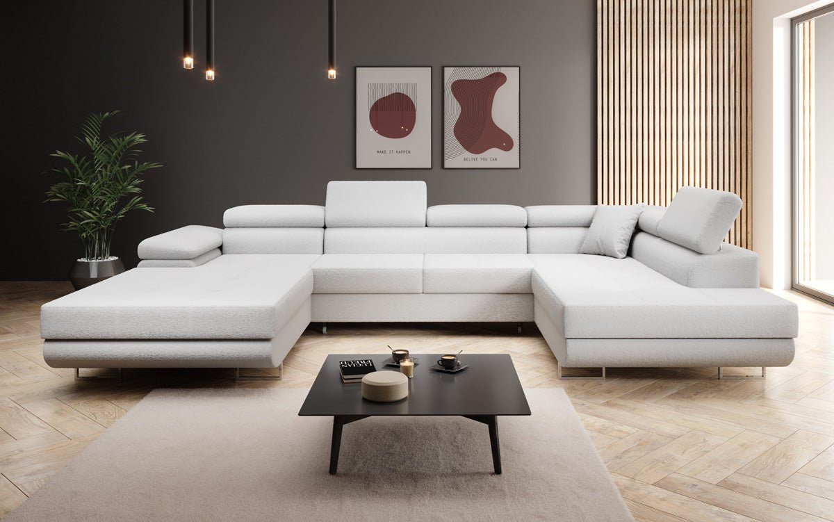 Canapé designer Lago avec fonction couchage et rabattable en bouclé
