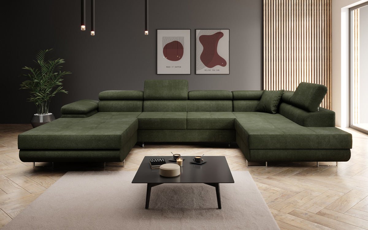 Canapé designer Lago avec fonction couchage et rabattable en bouclé