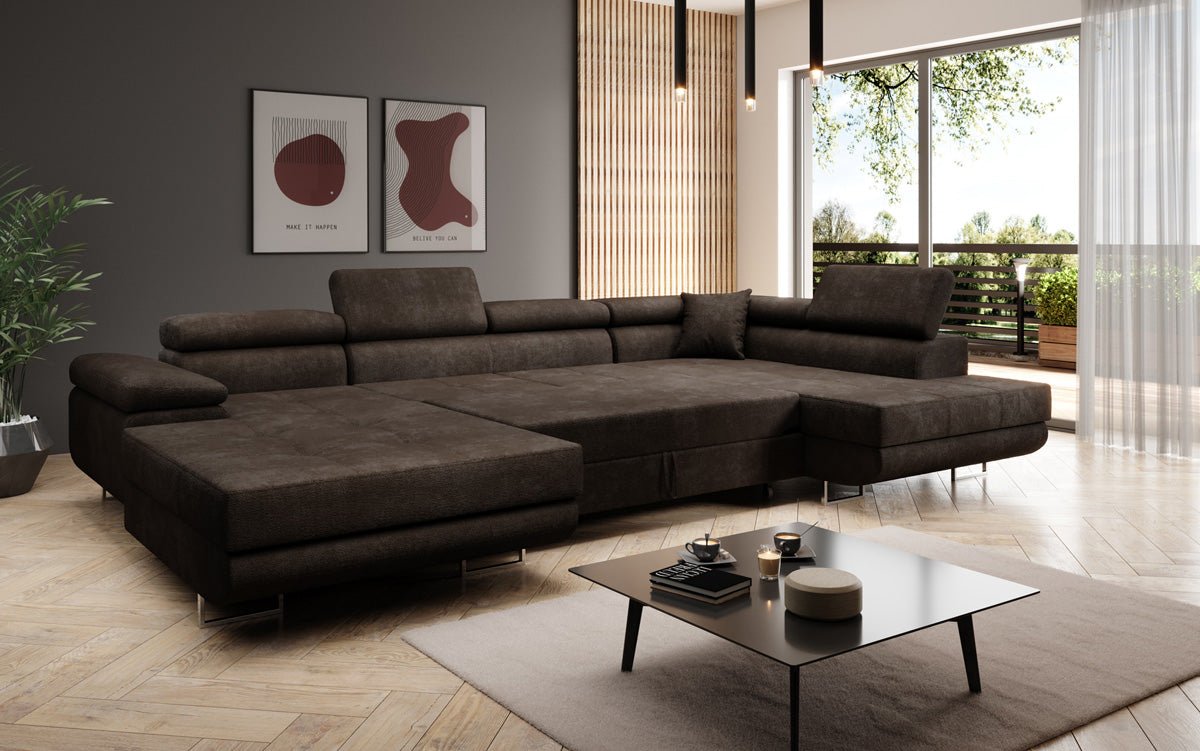 Canapé designer Lago avec fonction couchage et rabattable en bouclé