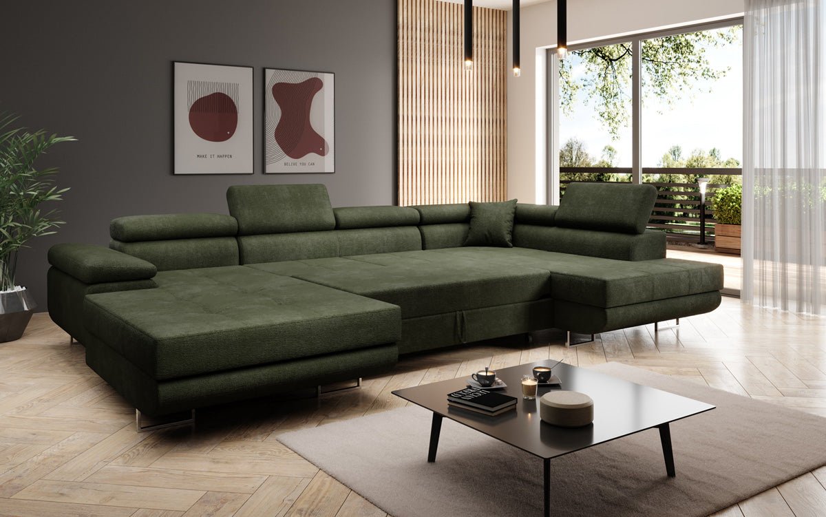 Canapé designer Lago avec fonction couchage et rabattable en bouclé