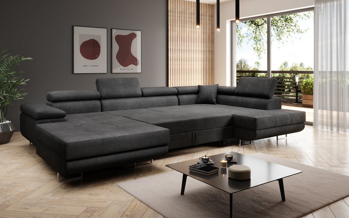Canapé designer Lago avec fonction couchage et rabattable en bouclé