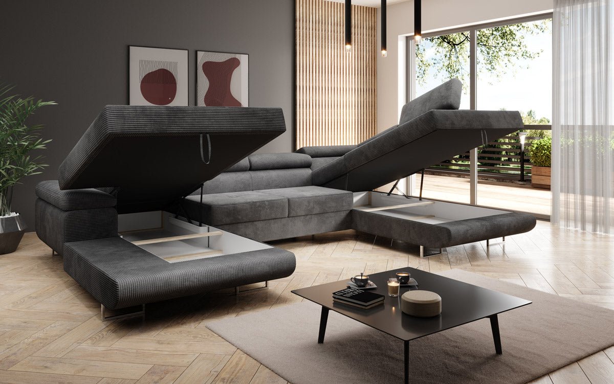 Designer Sofa Lago mit Schlaf - und Klappfunktion in Cord