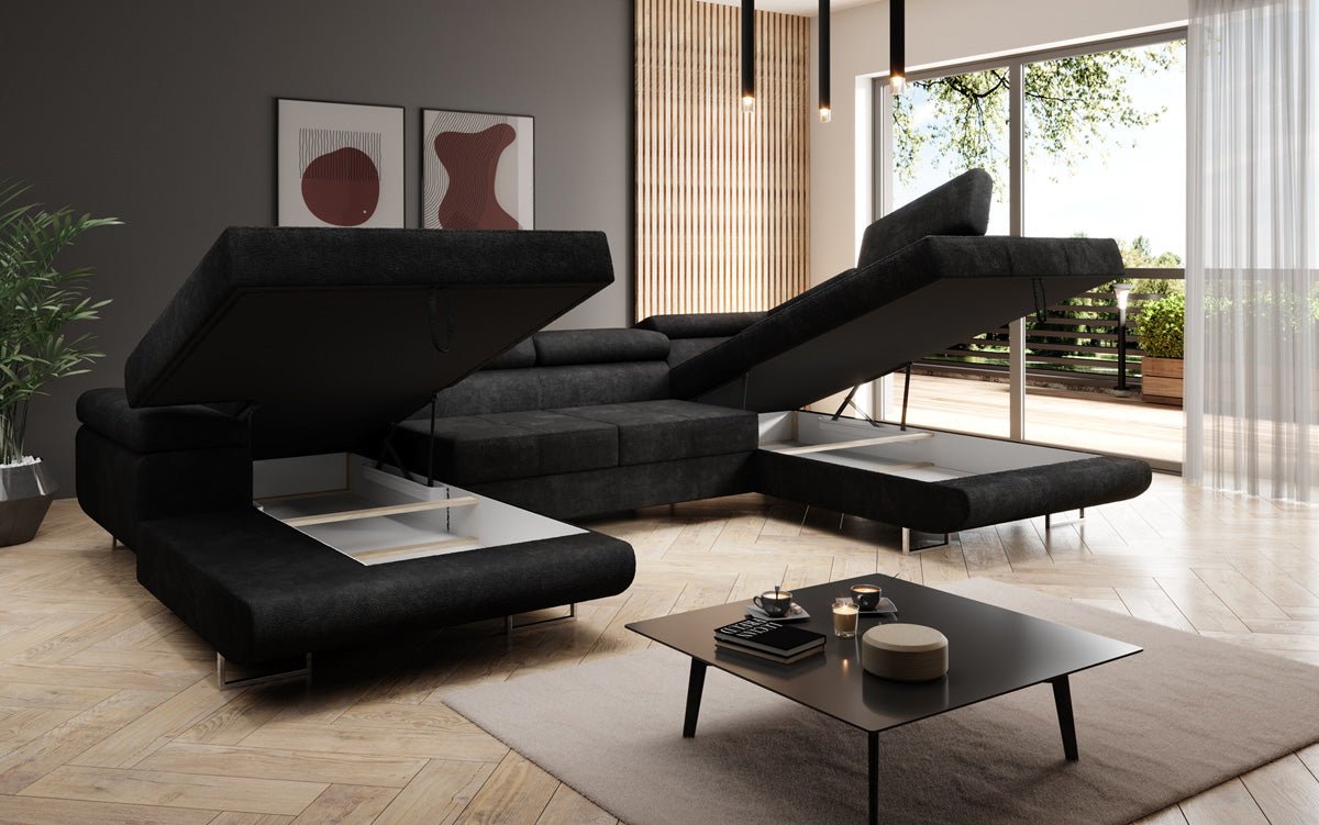 Canapé designer Lago avec fonction couchage et rabattable en bouclé
