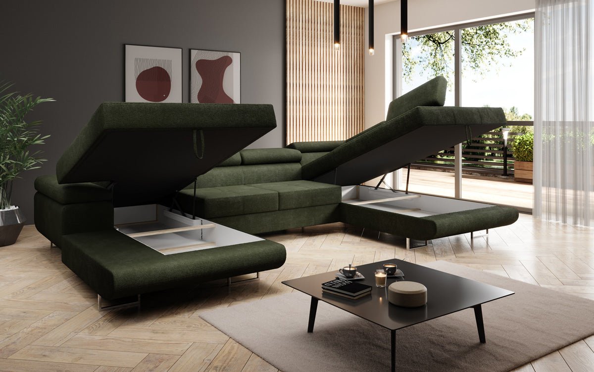 Designer Sofa Lago mit Schlaf - und Klappfunktion in Bouclé