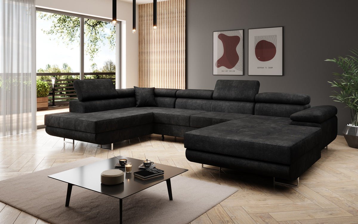 Canapé designer Lago avec fonction couchage et rabattable en bouclé