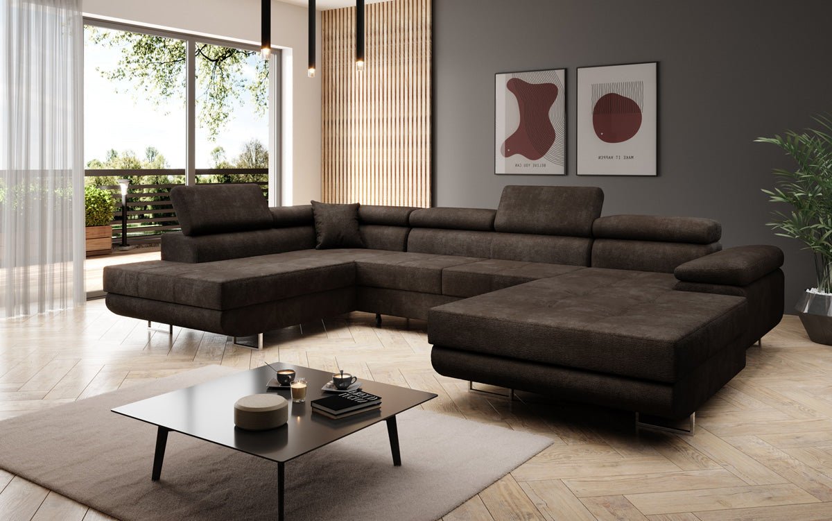 Canapé designer Lago avec fonction couchage et rabattable en bouclé