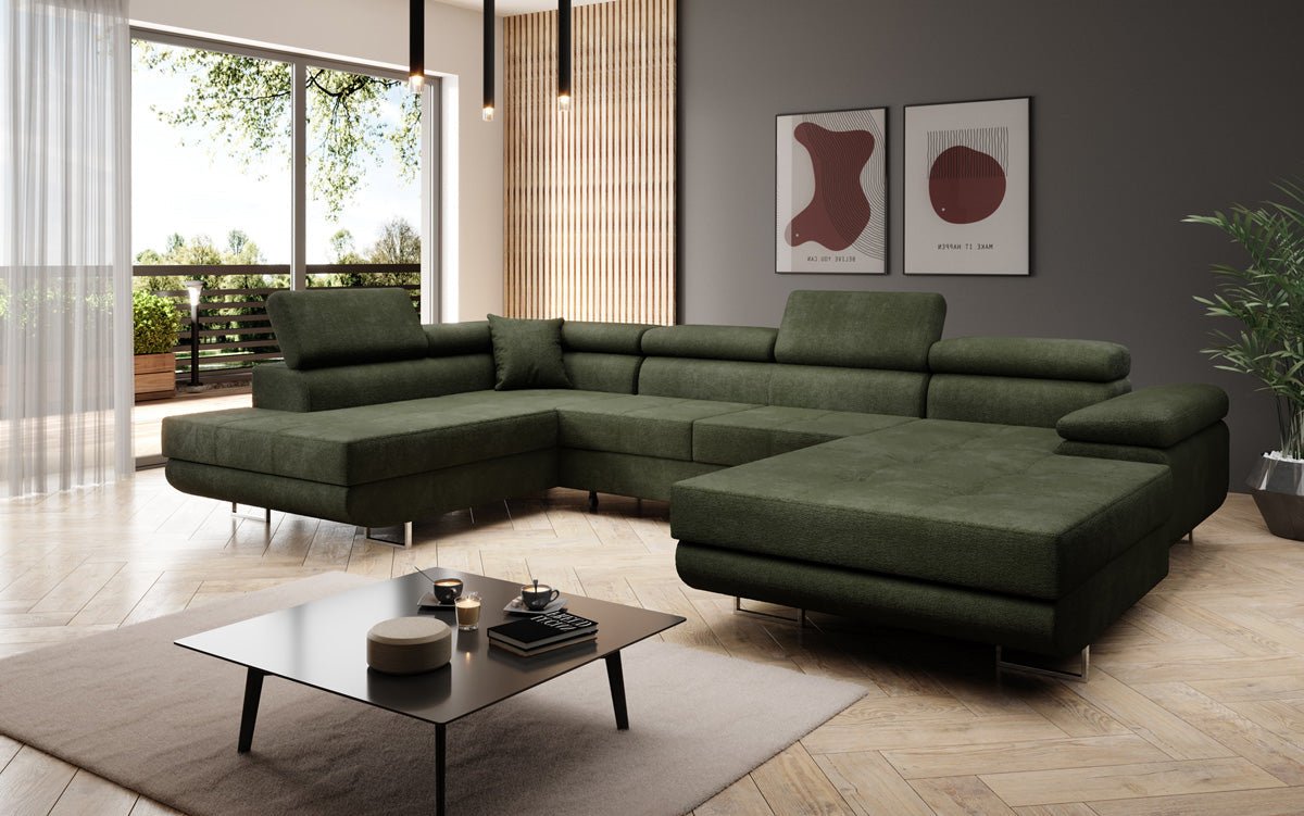 Canapé designer Lago avec fonction couchage et rabattable en bouclé