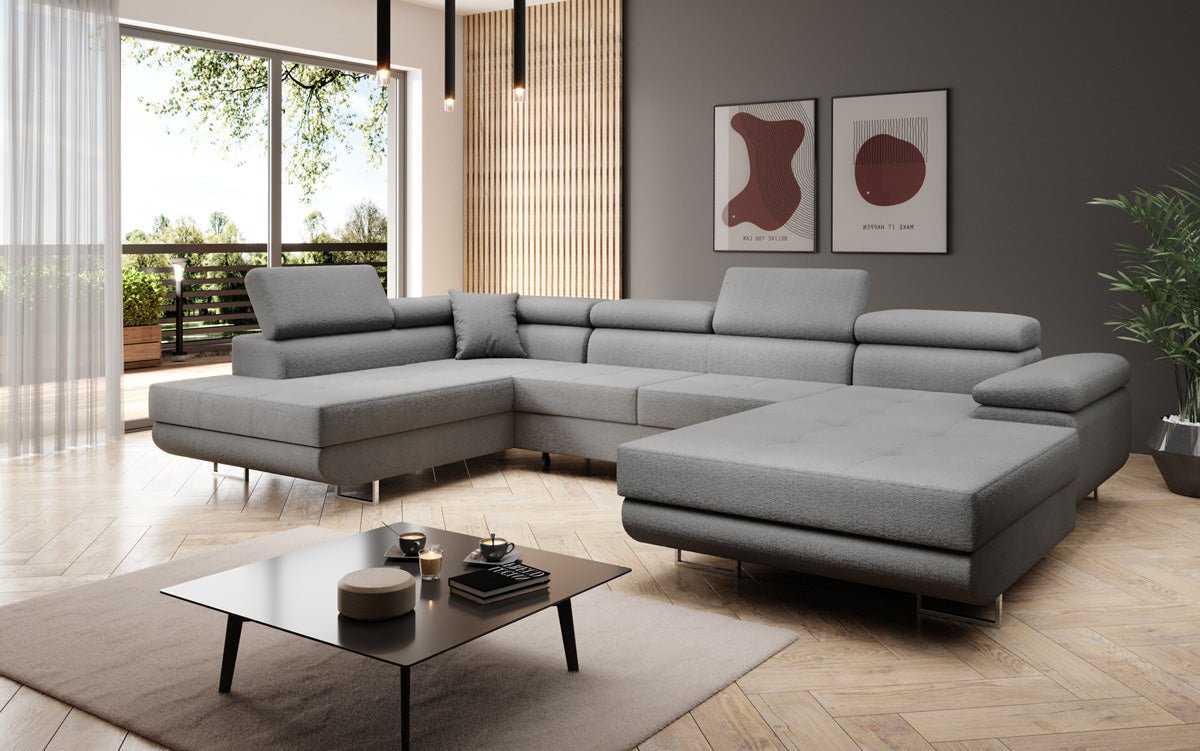 Canapé designer Lago avec fonction couchage et rabattable en bouclé