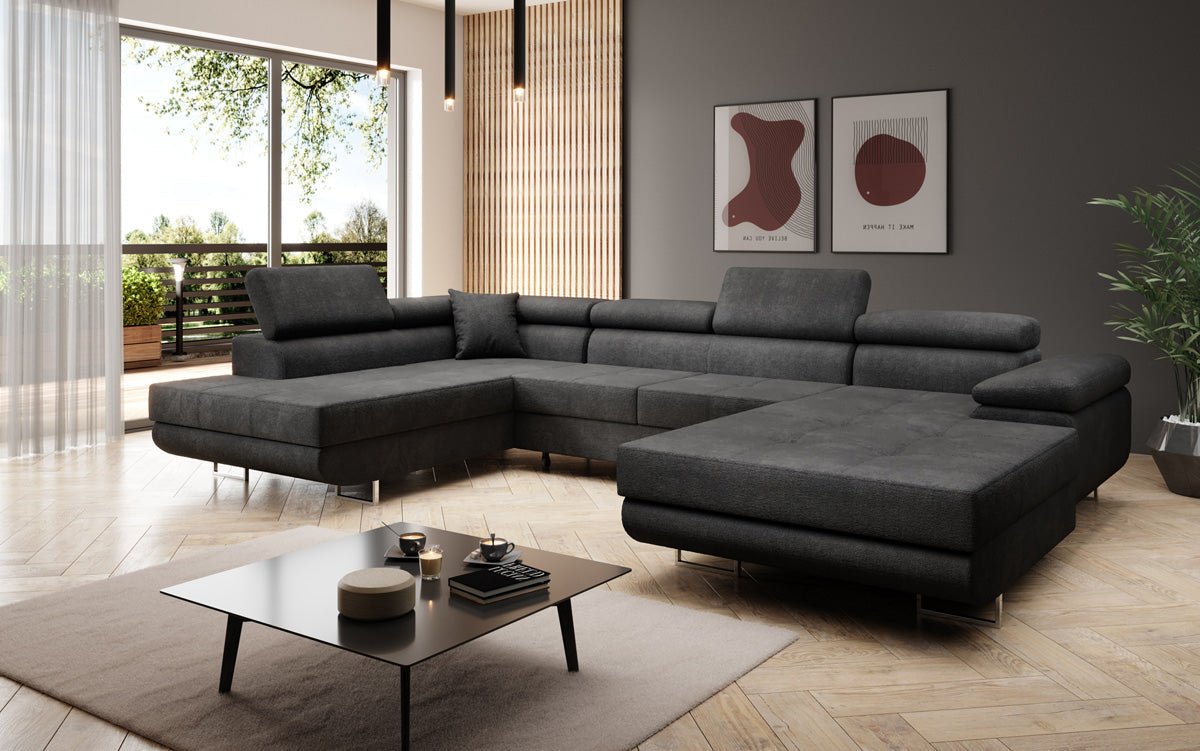 Canapé designer Lago avec fonction couchage et rabattable en bouclé