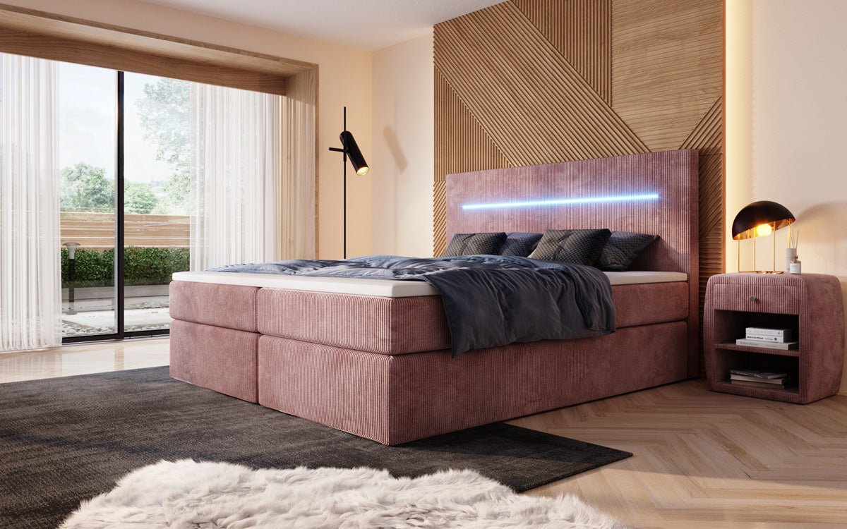 Boxspringbett Sejour mit LED u. Stauraum in Cord