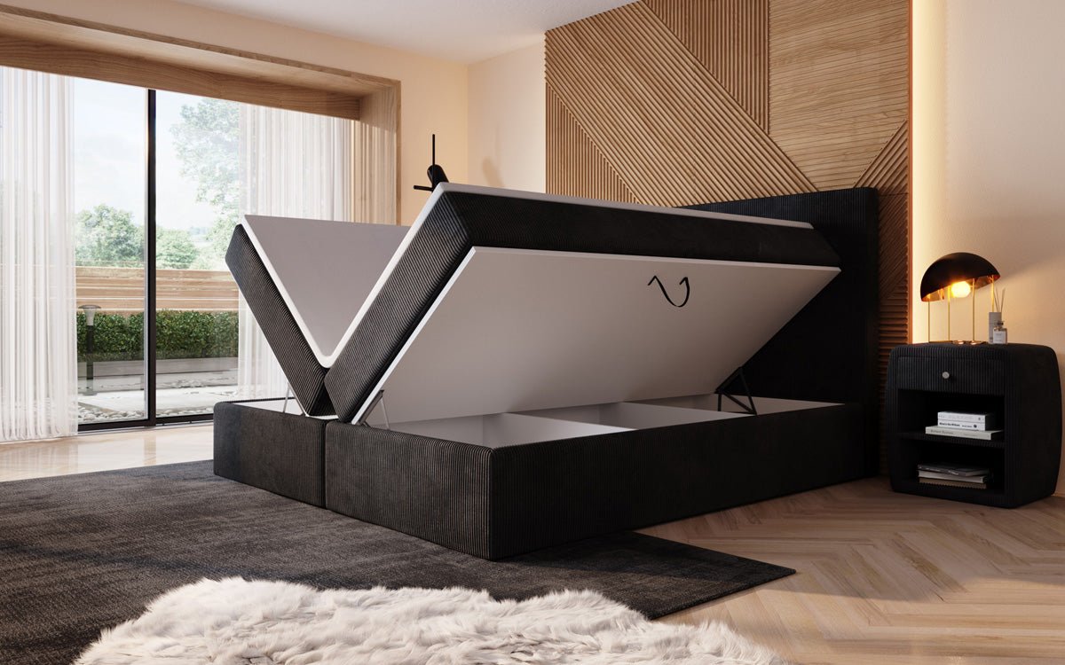 Boxspringbett Sejour mit LED u. Stauraum in Cord