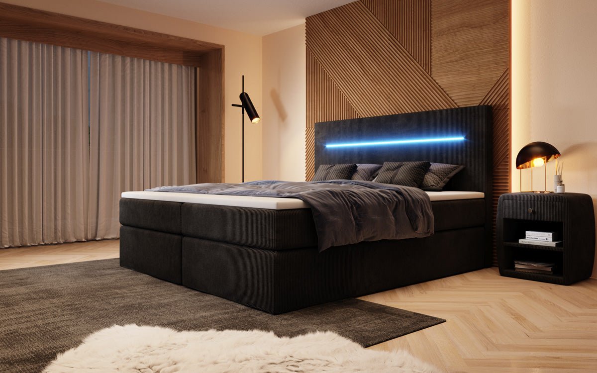 Boxspringbett Sejour mit LED u. Stauraum in Cord