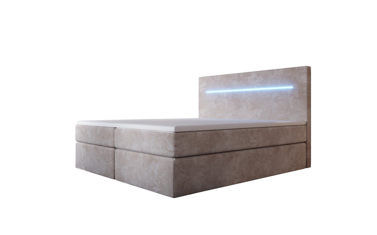 Boxspringbett Sejour mit LED u. Stauraum in Cord