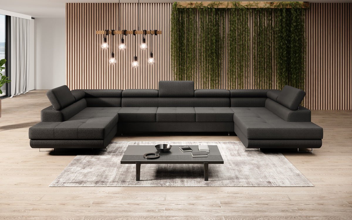 Designer Sofa Taormina mit Schlaf- und Klappfunktion in Bouclé