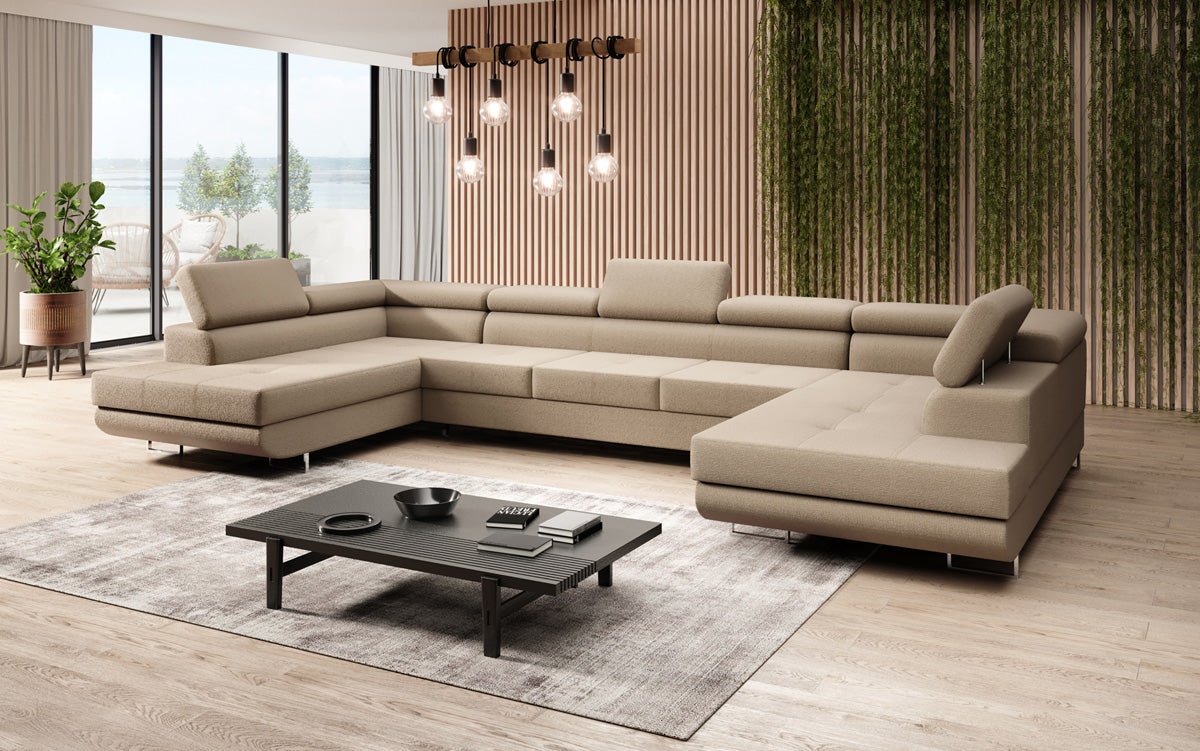 Designer Sofa Taormina mit Schlaf- und Klappfunktion in Bouclé