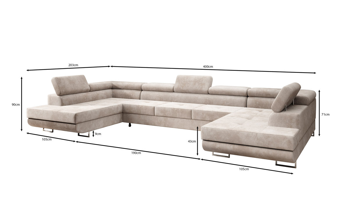 Designer Sofa Taormina mit Schlaf- und Klappfunktion in Cord