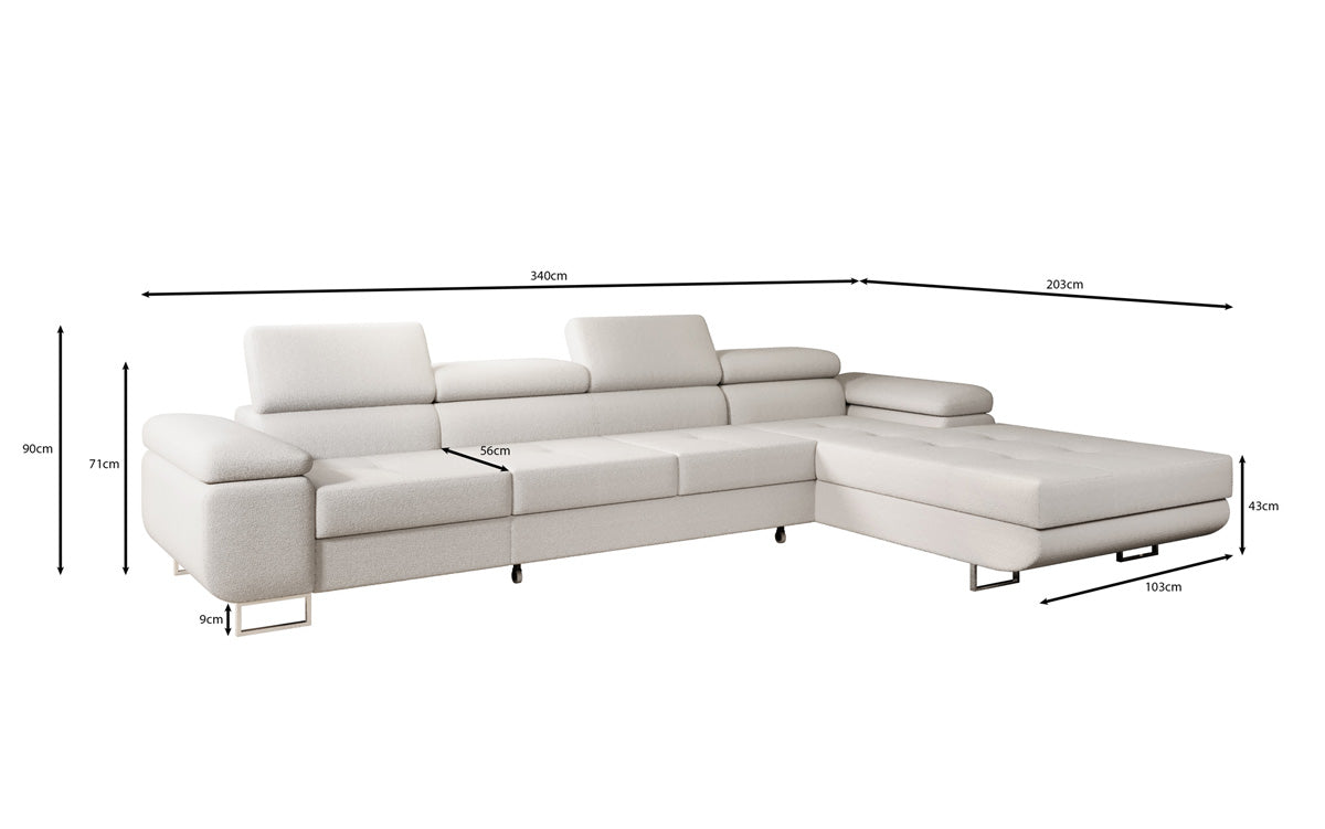 Canapé designer Calvera Maxi avec fonction couchage et rabattable en bouclé