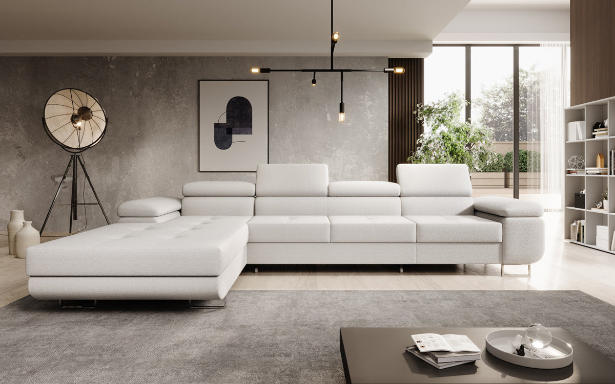 Canapé designer Calvera Maxi avec fonction couchage et rabattable en bouclé