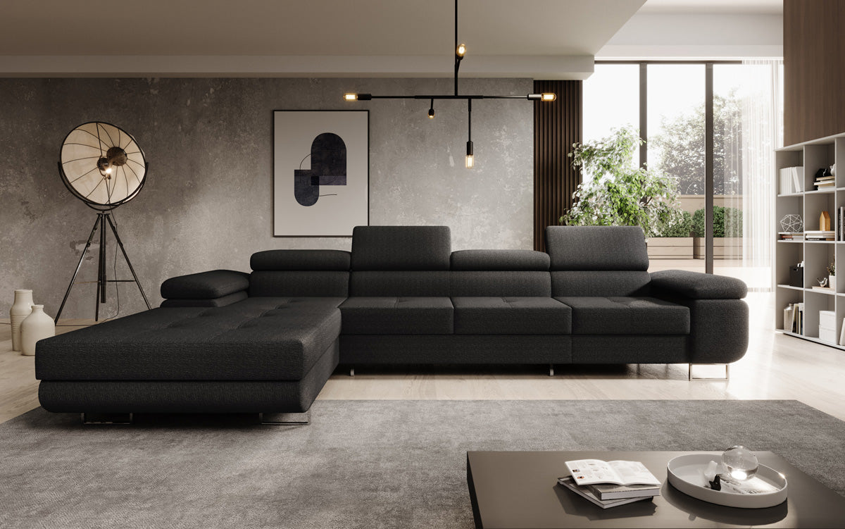 Canapé designer Calvera Maxi avec fonction couchage et rabattable en bouclé