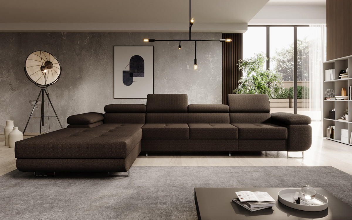 Canapé designer Calvera Maxi avec fonction couchage et rabattable en bouclé
