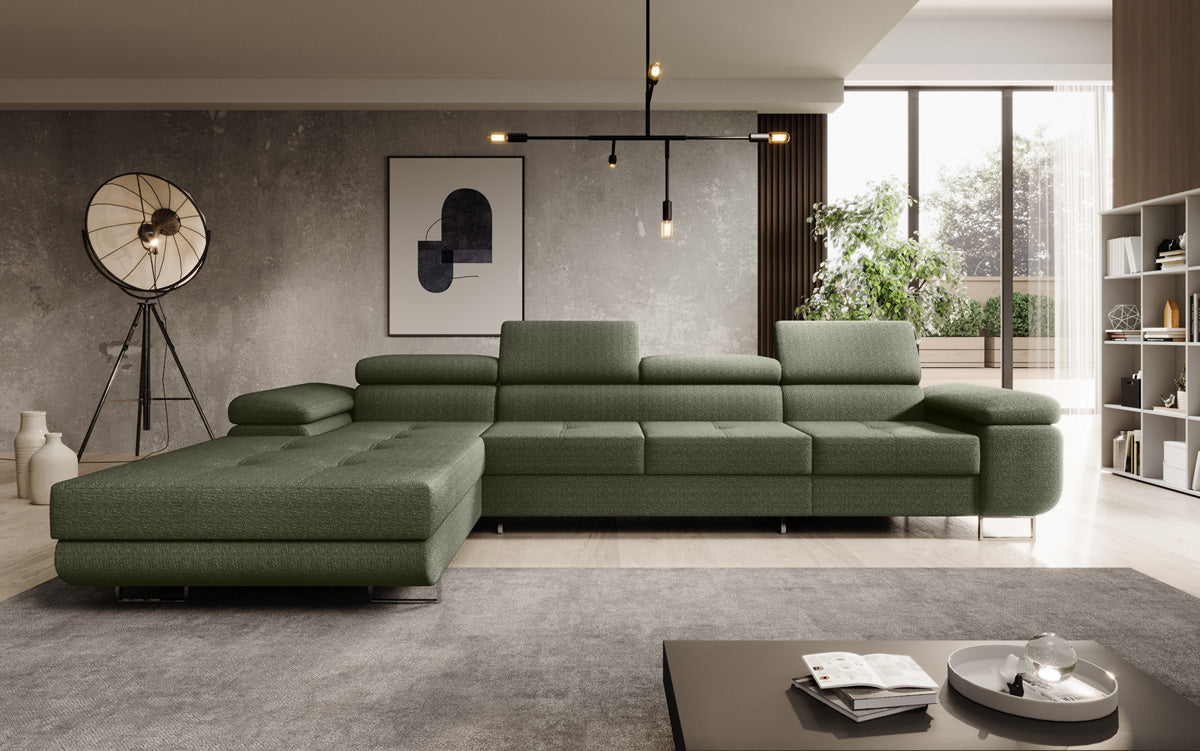 Canapé designer Calvera Maxi avec fonction couchage et rabattable en bouclé
