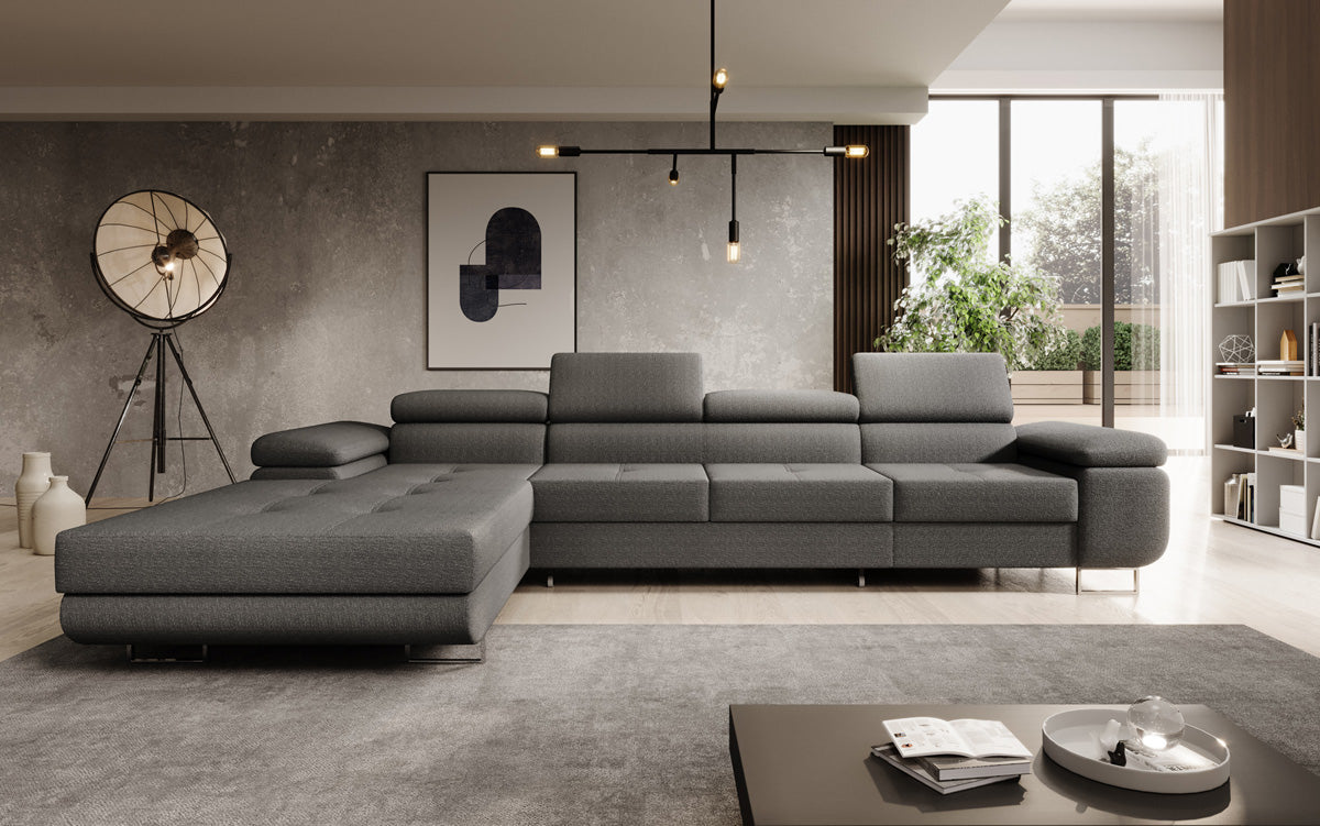 Canapé designer Calvera Maxi avec fonction couchage et rabattable en bouclé