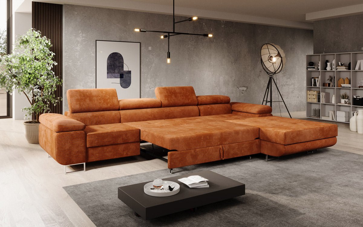 Designer Sofa Calvera Maxi mit Schlaf- und Klappfunktion in Cord