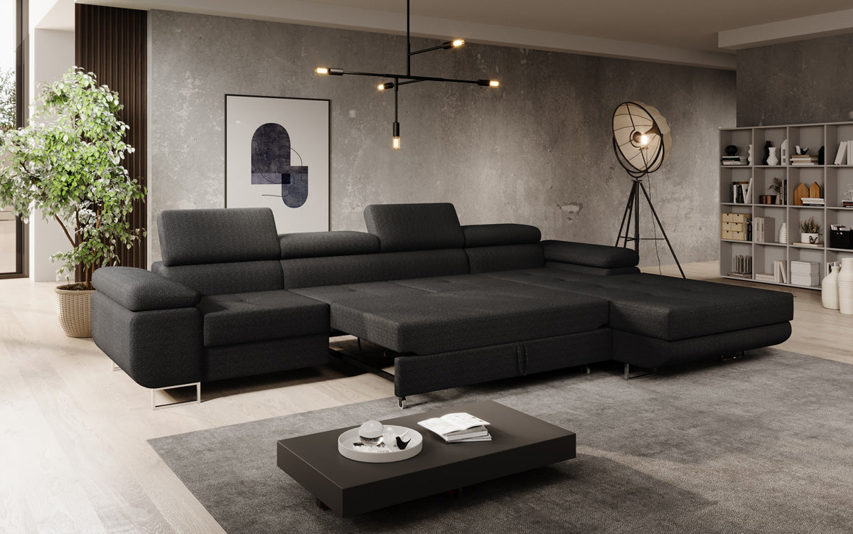 Canapé designer Calvera Maxi avec fonction couchage et rabattable en bouclé