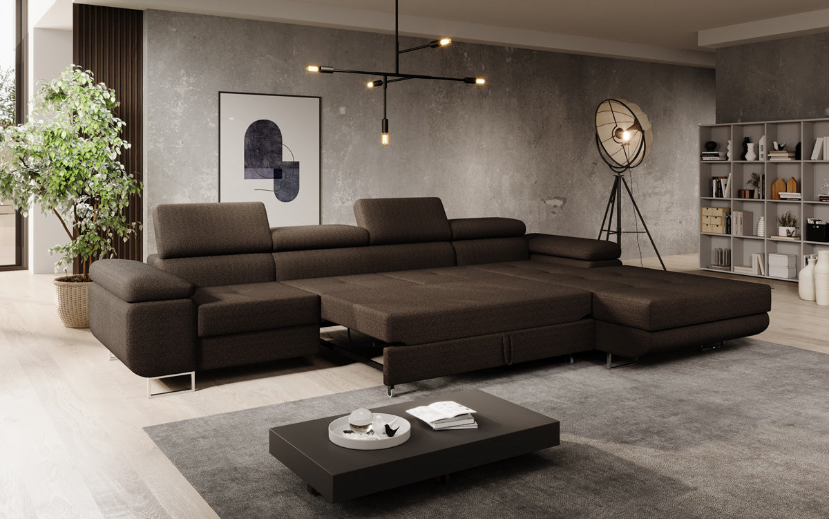 Canapé designer Calvera Maxi avec fonction couchage et rabattable en bouclé