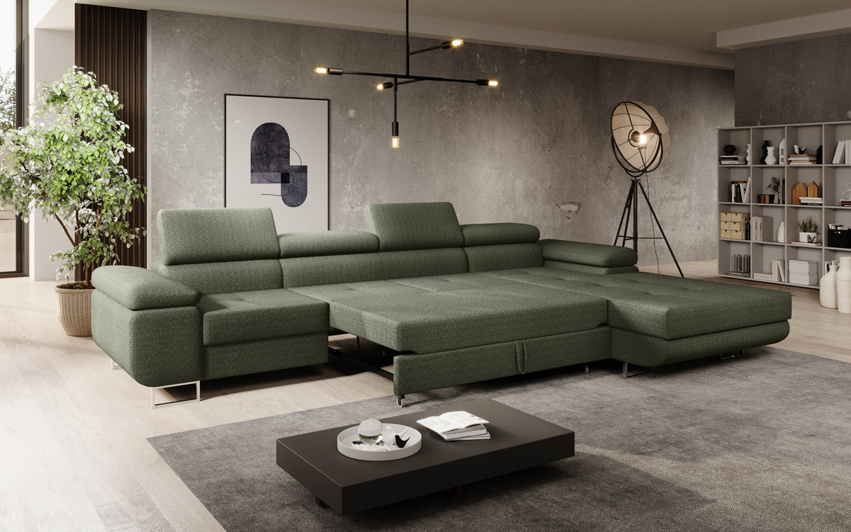 Canapé designer Calvera Maxi avec fonction couchage et rabattable en bouclé