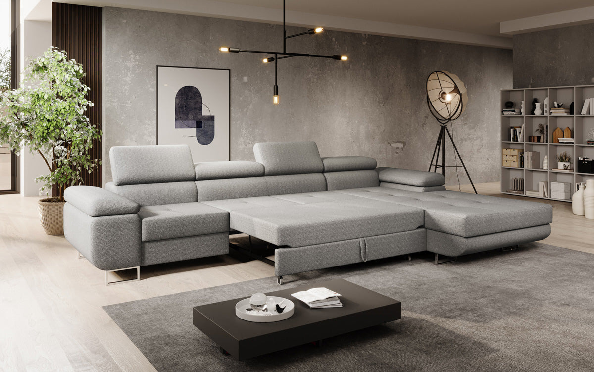 Canapé designer Calvera Maxi avec fonction couchage et rabattable en bouclé