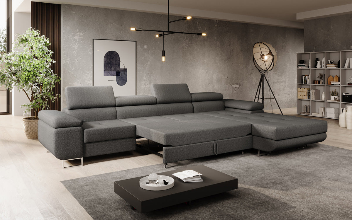 Canapé designer Calvera Maxi avec fonction couchage et rabattable en bouclé