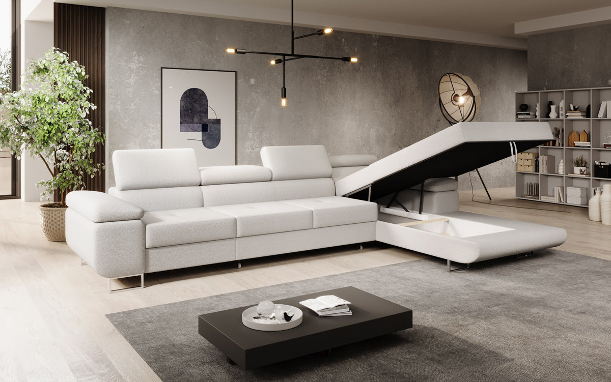 Canapé designer Calvera Maxi avec fonction couchage et rabattable en bouclé