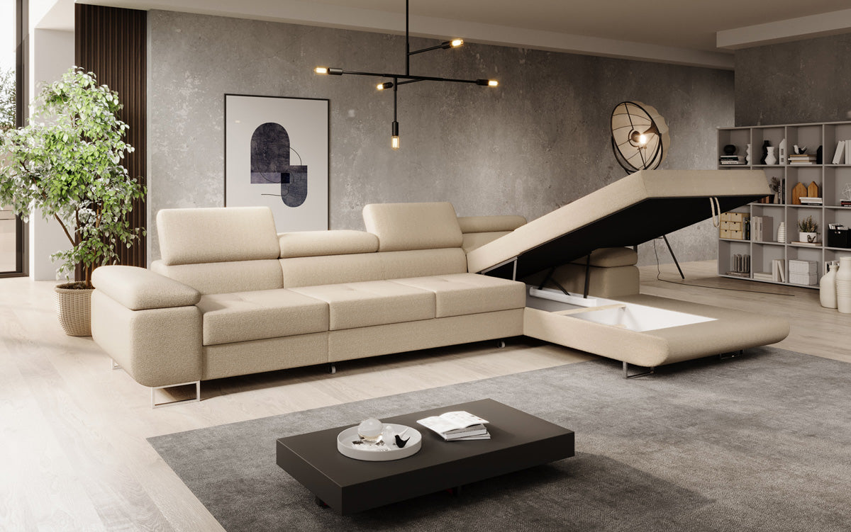 Canapé designer Calvera Maxi avec fonction couchage et rabattable en bouclé