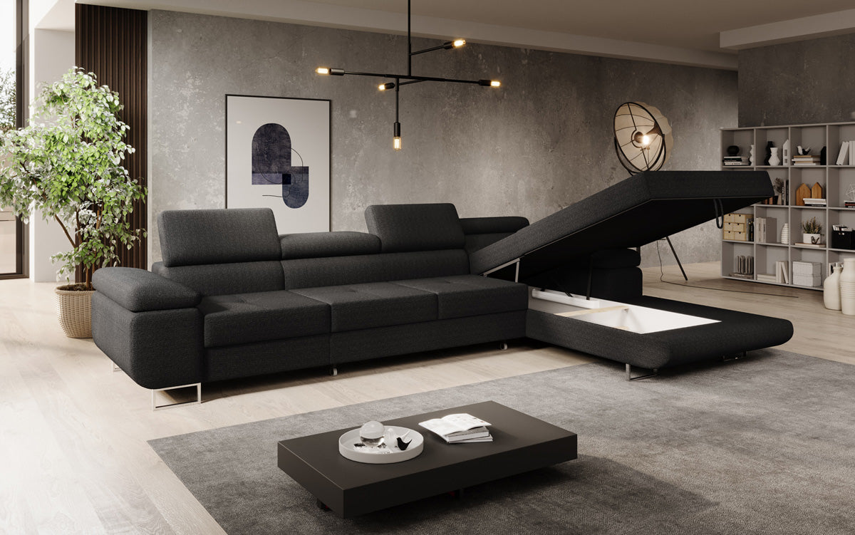 Canapé designer Calvera Maxi avec fonction couchage et rabattable en bouclé