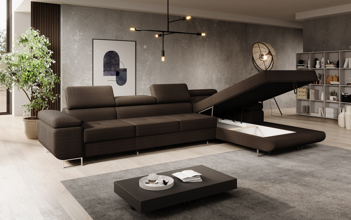 Canapé designer Calvera Maxi avec fonction couchage et rabattable en bouclé