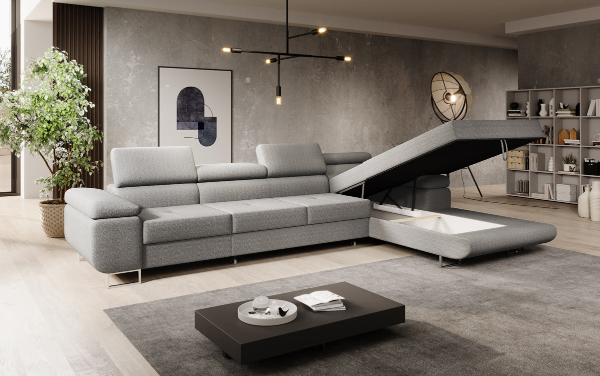 Canapé designer Calvera Maxi avec fonction couchage et rabattable en bouclé