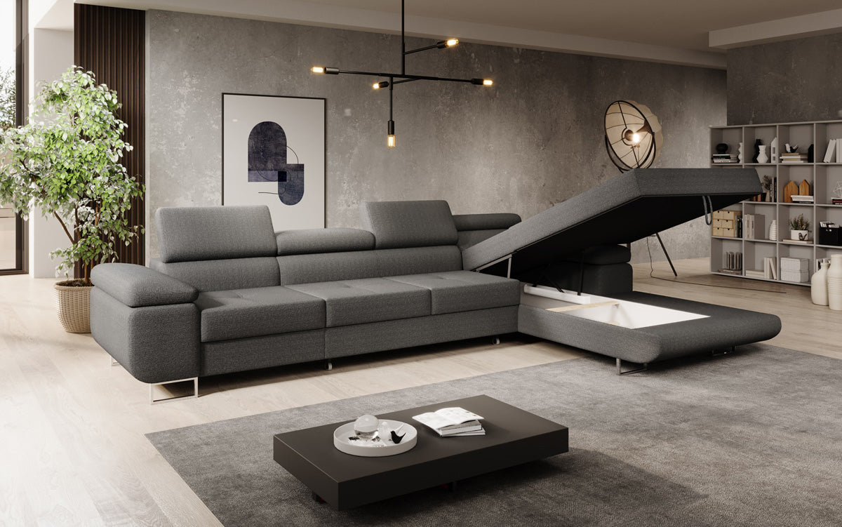 Canapé designer Calvera Maxi avec fonction couchage et rabattable en bouclé